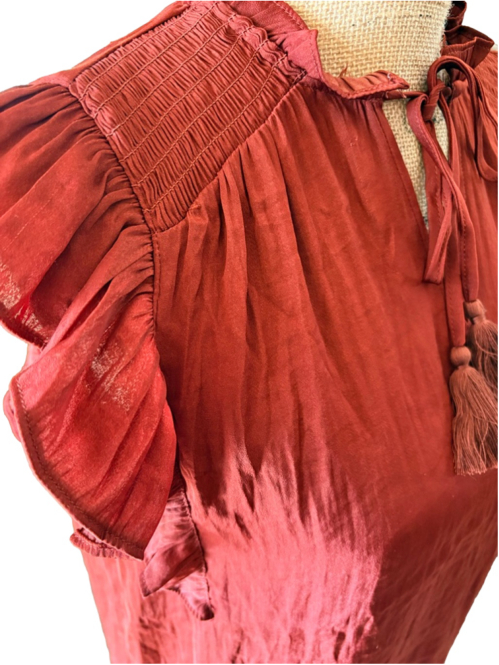 Maison d'Amelie Paris Rust Ruffle Blouse Size XS (18” PTP) NWT - Picture 3 of 8